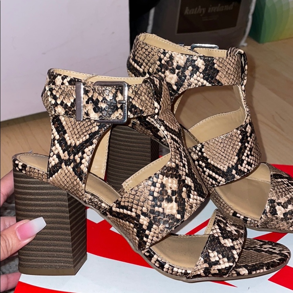 Express snake print heels